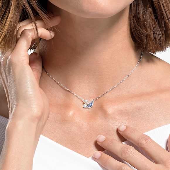 Dazzling Swan necklace, Swan, Blue, Rhodium plated - Swarovski, 5521074