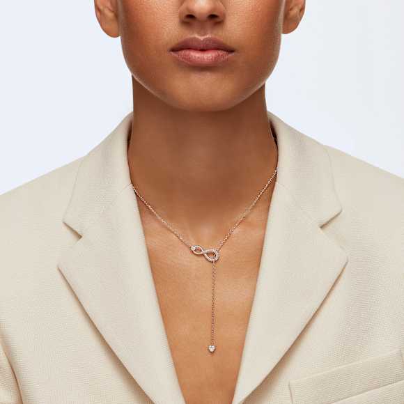 Náhrdelník Y Swarovski Infinity, Infinity, Bílá, Pokoveno v růžovozlatém odstínu - Swarovski, 5521346