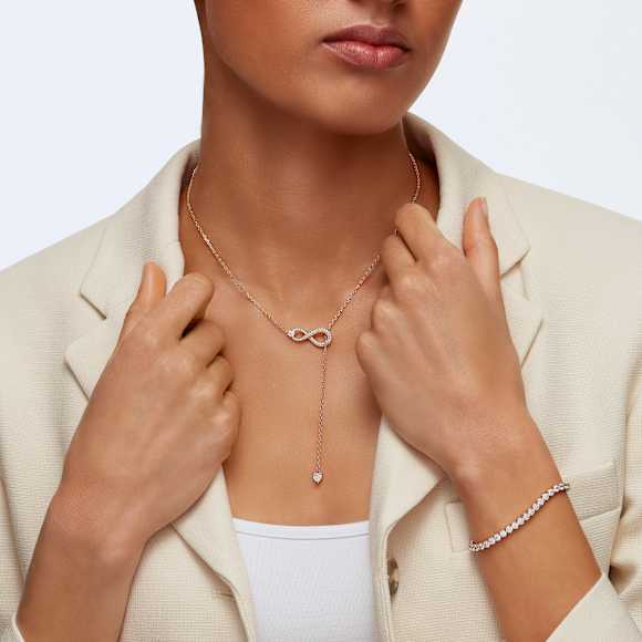 Colier în Y Hyperbola, Infinit, Alb, Finisaj din aur roz de 18k - Swarovski, 5521346