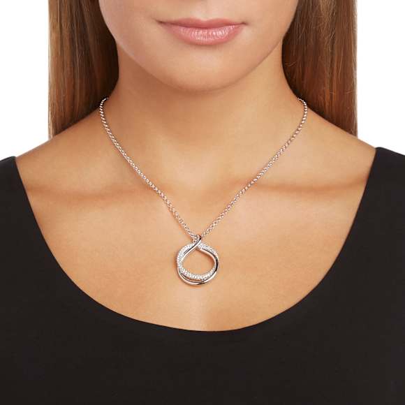 Exact pendant, Round shape, White, Rhodium plated - Swarovski, 5528922