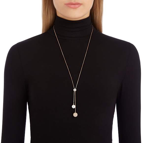 Forward Y necklace, White, Rose gold-tone plated - Swarovski, 5528924