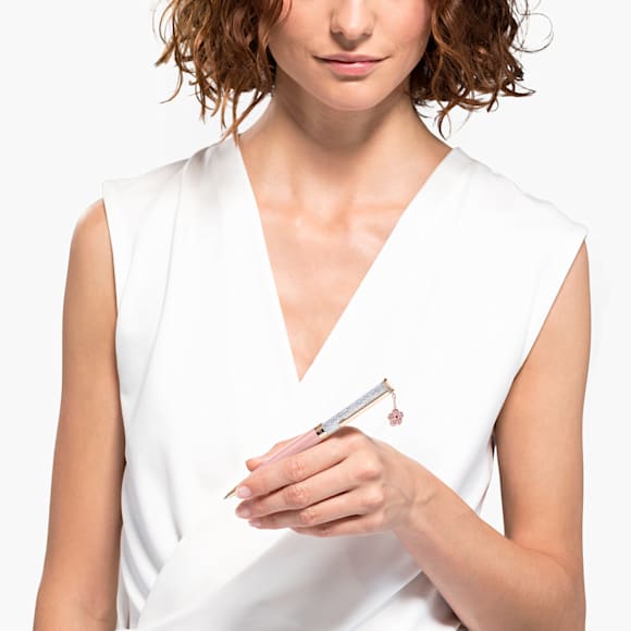 Stylo à bille Crystalline, Fleur, Rose, Laqué rose, placage de ton or rose - Swarovski, 5554983