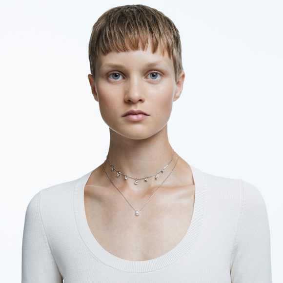 Stilla Attract necklace, White, Rhodium plated - Swarovski, 5563114