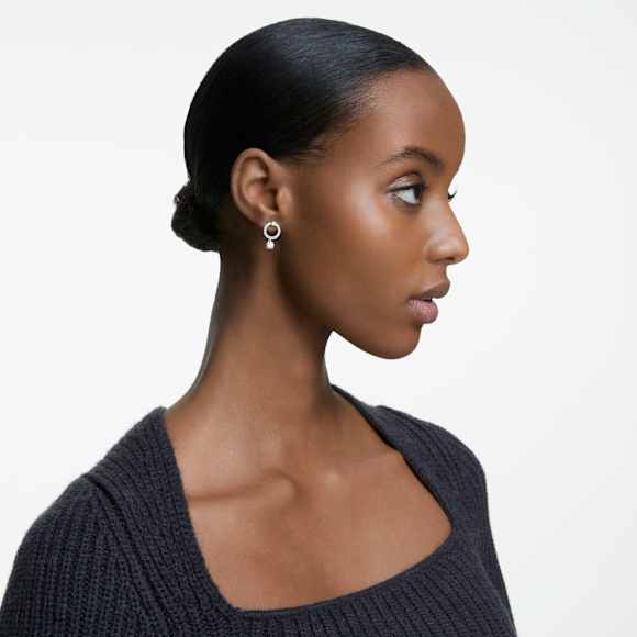 Anneaux d'oreilles Attract, Taille ronde, Blanches, Métal rhodié - Swarovski, 5563278
