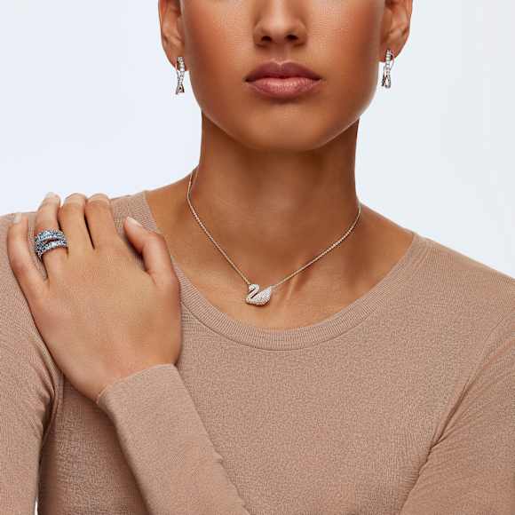 Hyperbola hoop earrings, White, Rhodium plated - Swarovski, 5563908