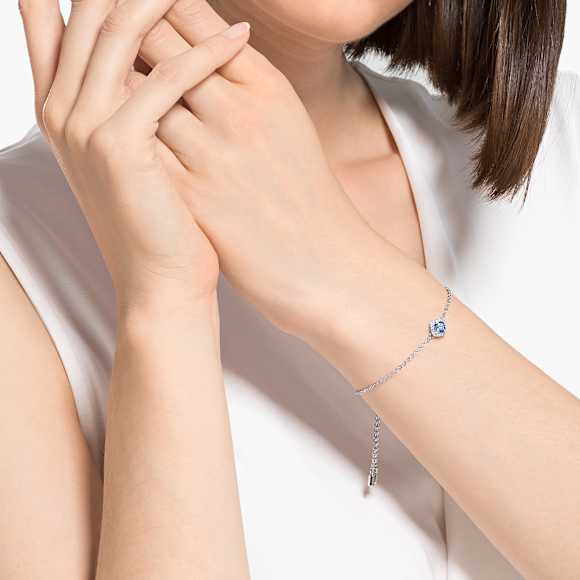 Una Angelic bracelet, Cushion cut, Blue, Rhodium plated - Swarovski, 5567933