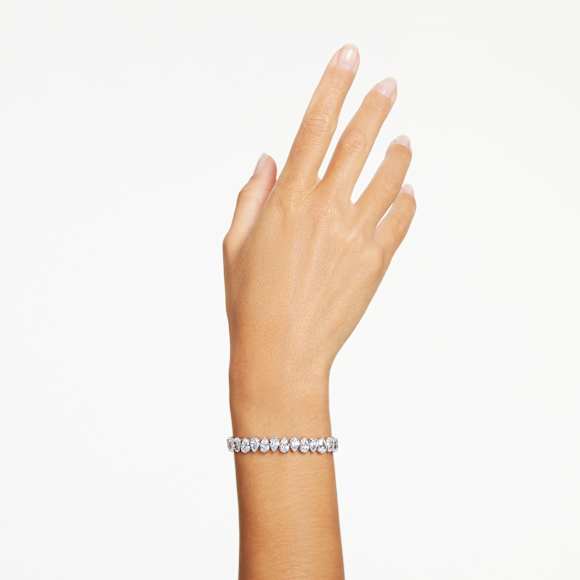 Millenia Tennis bracelet, Pear cut, White, Rhodium plated - Swarovski, 5598350