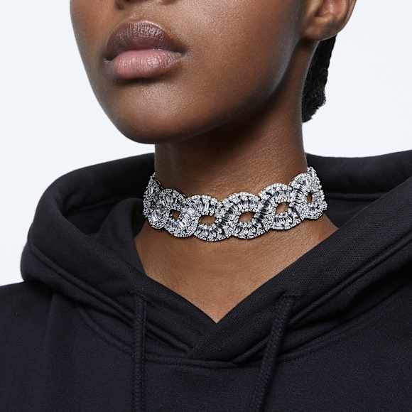 Choker Hyperbola, Tăieturi mixte, Infinit, Alb, Placat cu rodiu - Swarovski, 5598359