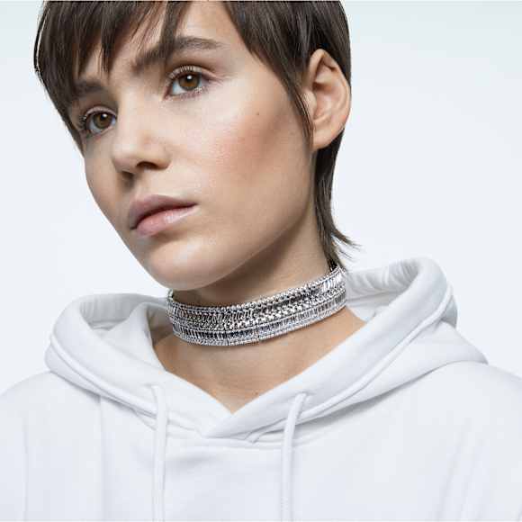 Hyperbola choker, Mixed cuts, White, Rhodium plated - Swarovski, 5598360