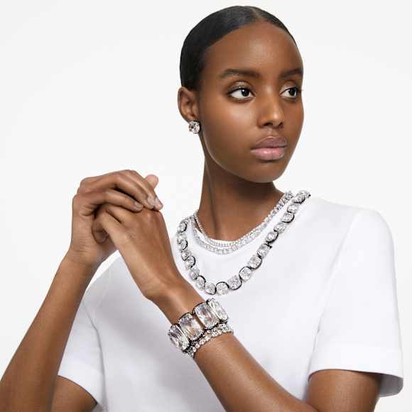 Harmonia cuff, Oversized floating crystals, White, Mixed metal finish - Swarovski, 5600039