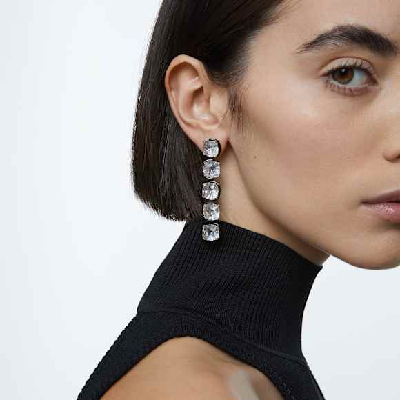 Harmonia drop earrings, Cushion cut floating crystals, White, Mixed metal finish - Swarovski, 5600043