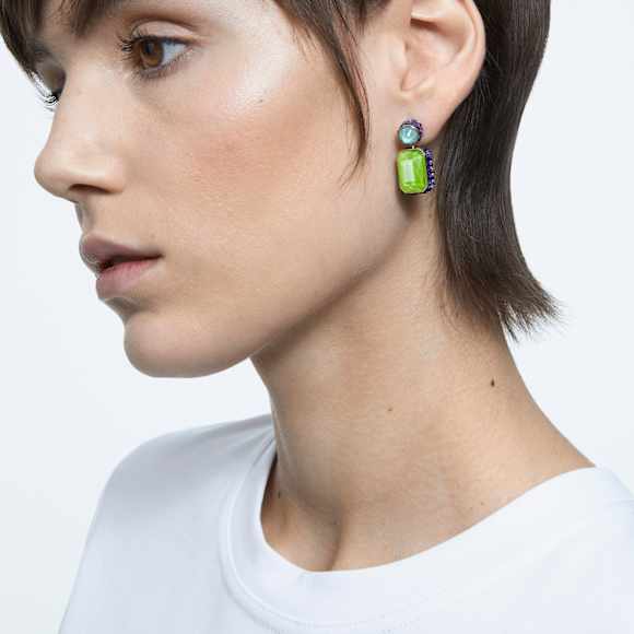 Orbita Drop-Ohrhänger, Asymmetrisches Design, Oktagon-Schliff, Mehrfarbig, Goldlegierungsschicht - Swarovski, 5600519