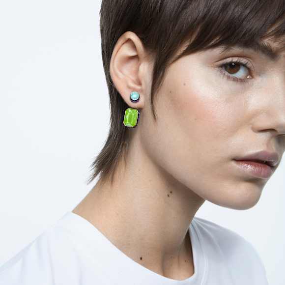 Orbita Drop-Ohrhänger, Asymmetrisches Design, Oktagon-Schliff, Mehrfarbig, Goldlegierungsschicht - Swarovski, 5600519