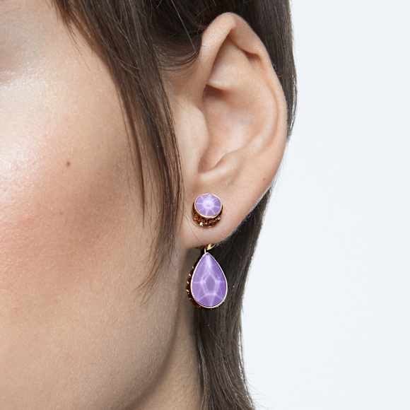 Chroma drop earrings, Asymmetrical design, Drop cut, Multicolored, Gold-tone plated - Swarovski, 5600523