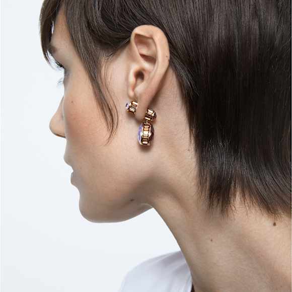 Chroma drop earrings, Asymmetrical design, Drop cut, Multicolored, Gold-tone plated - Swarovski, 5600523