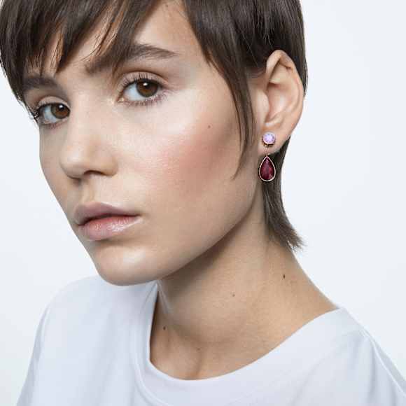 Chroma 드롭 이어링, 비대칭 디자인, 드롭 컷, 멀티컬러, 골드 톤 플래팅 - Swarovski, 5600523