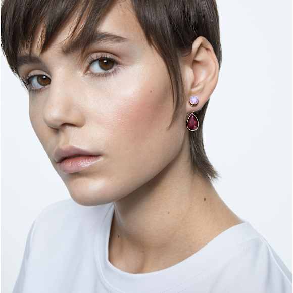 Chroma drop earrings, Asymmetrical design, Drop cut, Multicolored, Gold-tone plated - Swarovski, 5600523