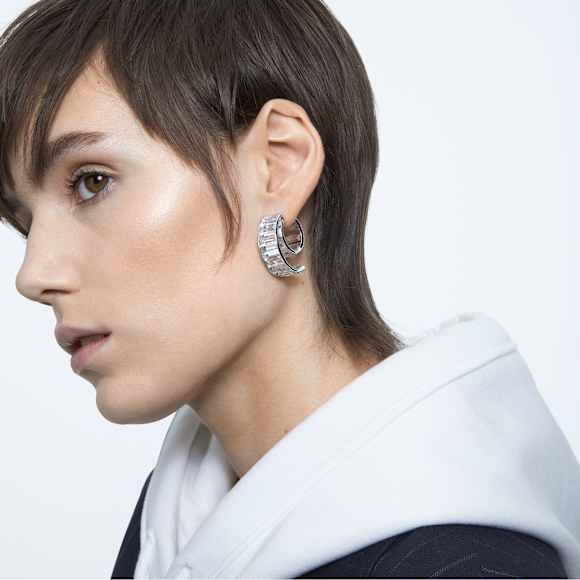 Matrix 大圈耳环, 长方形切割, 白色, 镀铑 - Swarovski, 5600776
