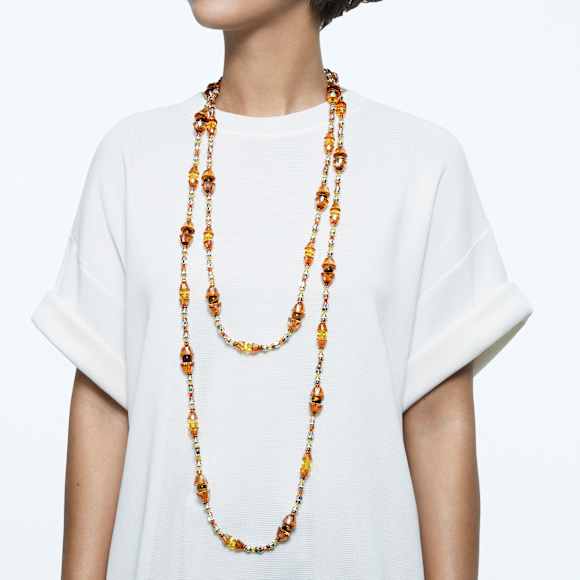 Somnia necklace, Extra long, Brown, Gold-tone plated - Swarovski, 5600790