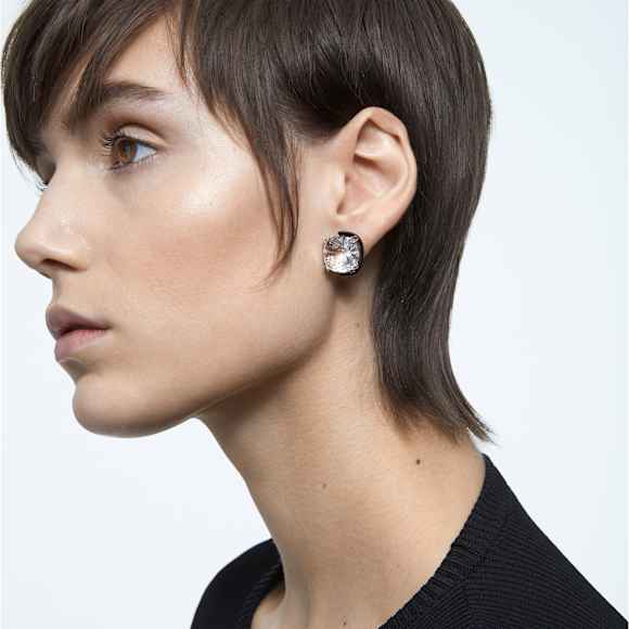Harmonia stud earrings, Cushion cut, White, Mixed metal finish - Swarovski, 5600943