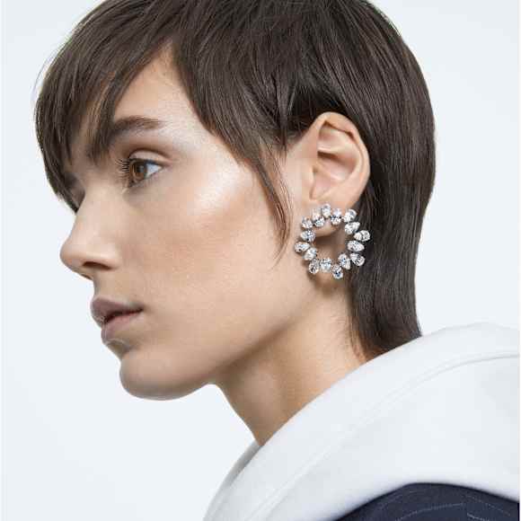 Millenia 大圈耳環, 梨形切割, 白色, 鍍白金色 - Swarovski, 5601509