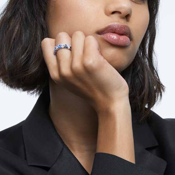 Matrix cocktail ring, Triangle cut, Blue, Rhodium plated - Swarovski, 5608528