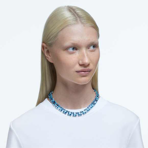 Millenia 项链, 方形切割, 蓝色, 镀铑 - Swarovski, 5609704