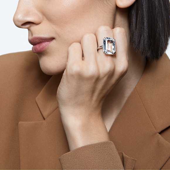 Mesmera cocktail ring, Octagon cut, White, Rhodium plated - Swarovski, 5610383