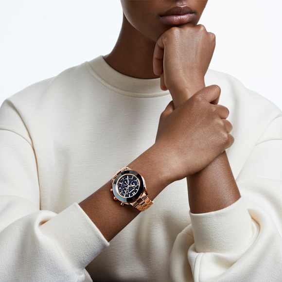 Montre Octea Lux Sport, Fabriqué en Suisse, Bracelet en métal, Noir, Finition or rose - Swarovski, 5610478