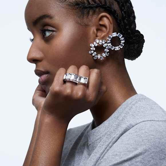 Matrix gyűrű, Baguette metszés, Fehér, Ródium bevonattal - Swarovski, 5610742