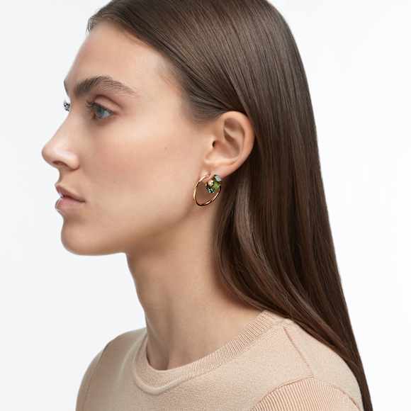 Orecchini pendenti Numina, Design asimmetrico, Taglio misto, Verdi, Placcato color oro - Swarovski, 5613541