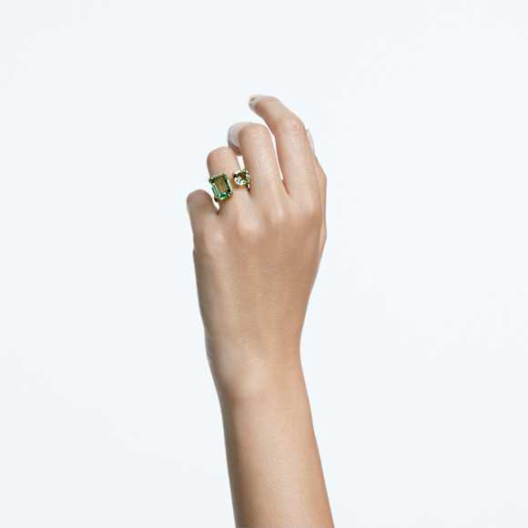 Bague ouverte Millenia, Taille octogonale, Verte, Placage de ton or - Swarovski, 5614923