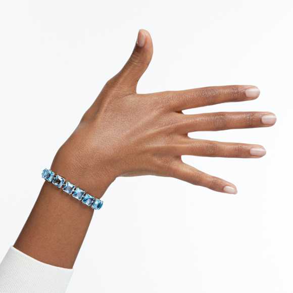 Pulsera Tennis Millenia, Talla cuadrada, Mediana, Azul, Baño de rodio - Swarovski, 5614924
