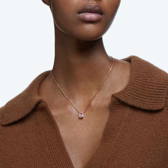 Una necklace, Octagon cut, Pink, Rose gold-tone plated - Swarovski, 5614933