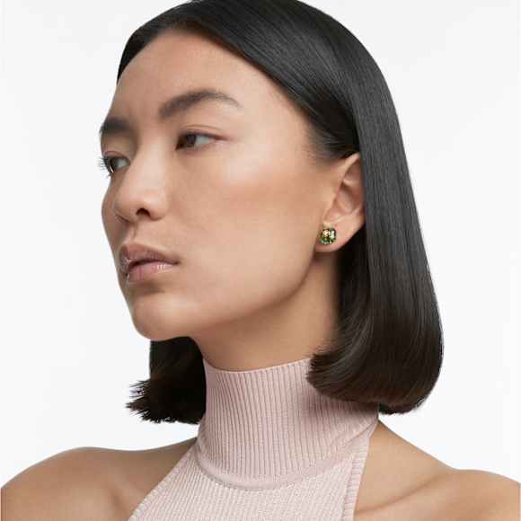 Numina 耳釘, 非對稱設計, 混合式切割, 綠色, 鍍金色色調 - Swarovski, 5615529