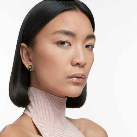 Numina 스터드 이어링, 비대칭 디자인, 믹스 컷, 그린, 골드 톤 플래팅 - Swarovski, 5615529