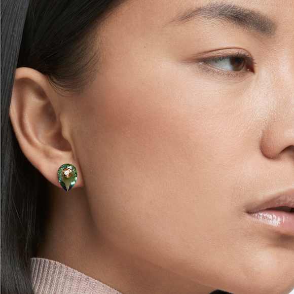 Numina stud earrings, Asymmetrical design, Mixed cuts, Green, Gold-tone plated - Swarovski, 5615529