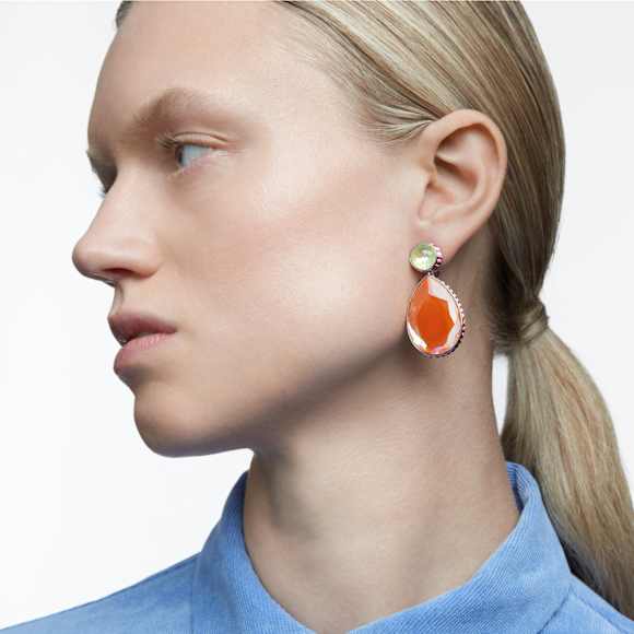 Chroma clip earrings, Asymmetrical design, Drop cut, Multicolored, Rhodium plated - Swarovski, 5616019
