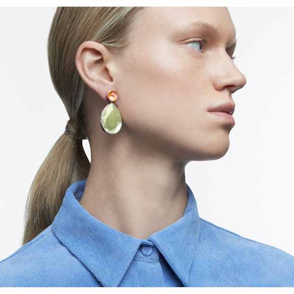 Chroma clip earrings, Asymmetrical design, Drop cut, Multicolored, Rhodium plated - Swarovski, 5616019