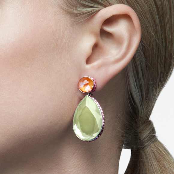 Chroma clip earrings, Asymmetrical design, Drop cut, Multicolored, Rhodium plated - Swarovski, 5616019