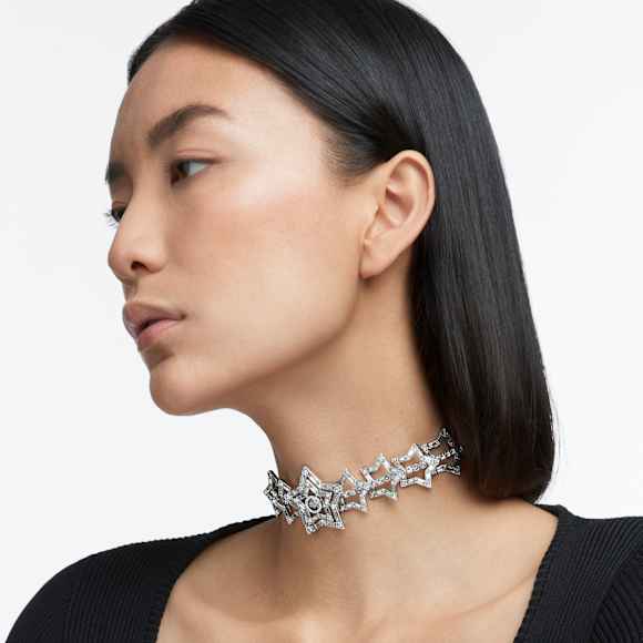 Stella 束颈项链, 星星, 白色, 镀铑 - Swarovski, 5617753