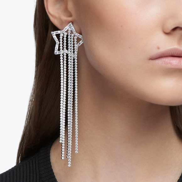 Stella 夹式耳环, 流星, 白色, 镀铑 - Swarovski, 5617755
