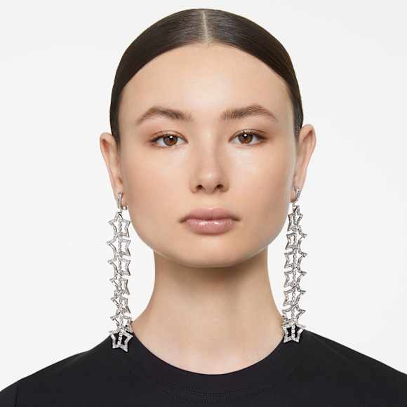 Stella 夹式耳环, 星星, 白色, 镀铑 - Swarovski, 5617756