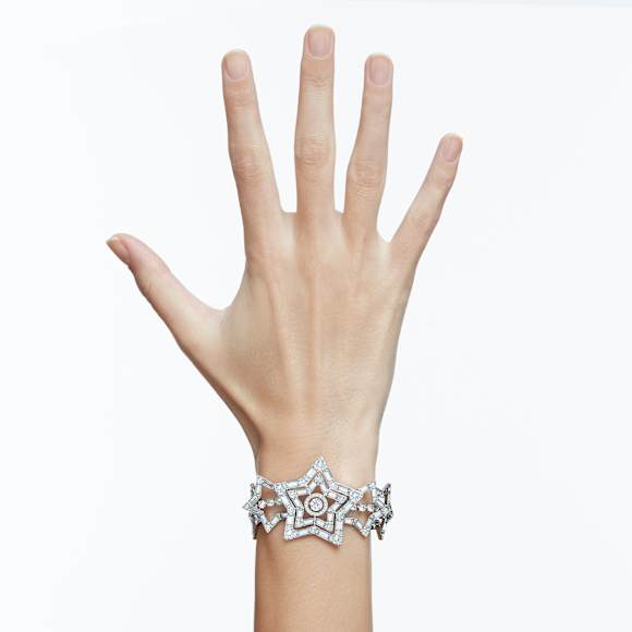 Bracelet Stella, Tailles variées, Étoile, Large, Blanc, Métal rhodié - Swarovski, 5617880