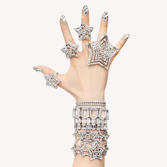 Bracelet Stella, Tailles variées, Étoile, Large, Blanc, Métal rhodié - Swarovski, 5617880