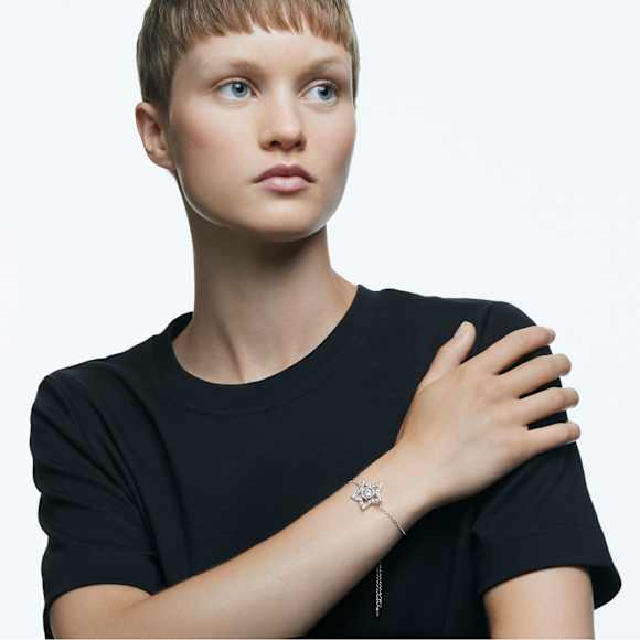Stella armband, Verschillende slijpvormen, Ster, Wit, Rodium toplaag - Swarovski, 5617881