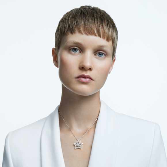 Stella 链坠, 混合切割, 星星, 大码, 白色, 镀铑 - Swarovski, 5617919