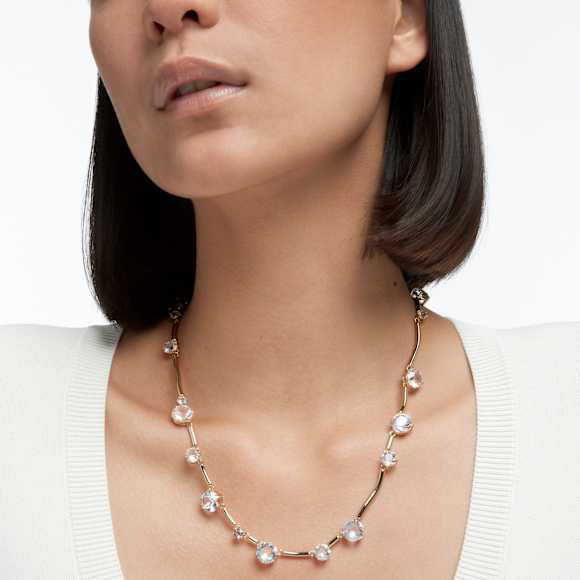 Constella 项链, 混合式圆形切割, 白色, 镀金色调 - Swarovski, 5618033