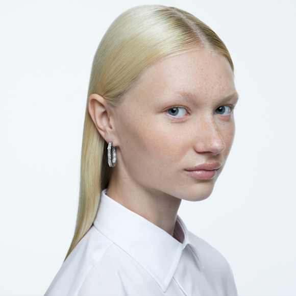 Anneaux d'oreilles Dextera, Forme octogonale, Medium, Blanches, Métal rhodié - Swarovski, 5618308