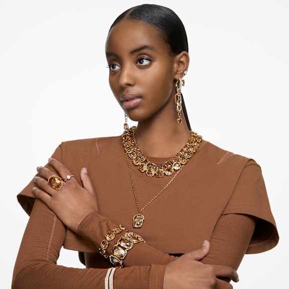 Millenia drop earrings, Square cut, Brown, Gold-tone plated - Swarovski, 5619494